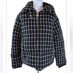 Jason Wu Luxe Black White Tweed Puffer Jacket Size Large